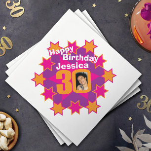 30e verjaardag foto en naam roze ster servetten