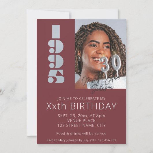 30e verjaardag foto geboren in 1995 Bourgondië roo Kaart (Voorkant)