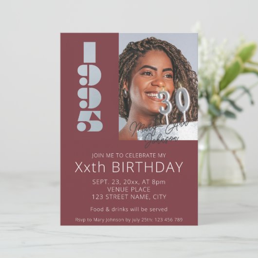 30e verjaardag foto geboren in 1995 Bourgondië roo Kaart (Staand voorkant)