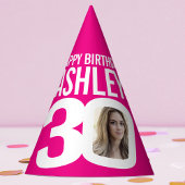 30e verjaardag foto gepersonaliseerd wit heet roze feesthoedjes