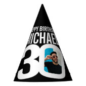 30e verjaardag foto gepersonaliseerde wit zwart feesthoedjes (Voorkant)