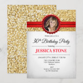 30e verjaardag foto - goud wit rood kaart (Voorkant / Achterkant)