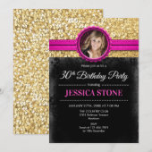 30e verjaardag foto - goud zwart heet roze kaart (Voorkant / Achterkant)