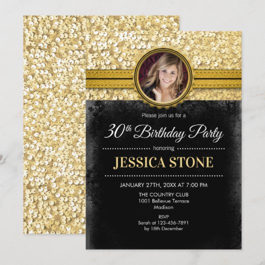 30e verjaardag foto - Goud Zwart Kaart (Voorkant / Achterkant)