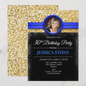 30e verjaardag foto - Goud Zwart Royal Blue Kaart (Voorkant / Achterkant)