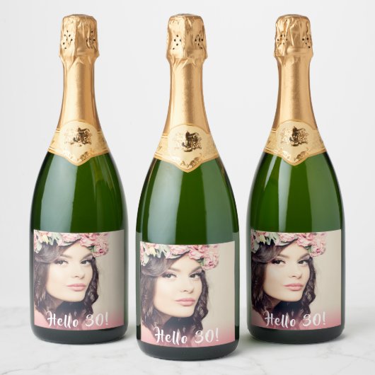 30e verjaardag foto hallo 30 vrouwen sparkling wijnetiket (Flessen)