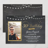 30e verjaardag foto krijt rustieke gouden uitnodig kaart (Voorkant / Achterkant)