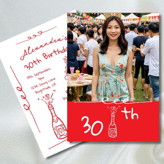 30e verjaardag foto met de hand getekend rood wit  kaart