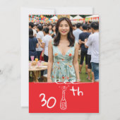 30e verjaardag foto met de hand getekend rood wit  kaart (Achterkant)
