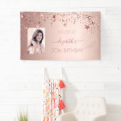 30e verjaardag foto roos gouden roze glittersterre spandoek (Insitu)