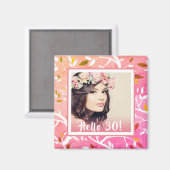 30e verjaardag foto roze botanisch patroon magneet (Voorkant / Achterkant)
