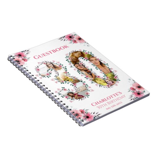 30e verjaardag Foto roze flower White Guest Book Notitieboek (Rechterzijde)