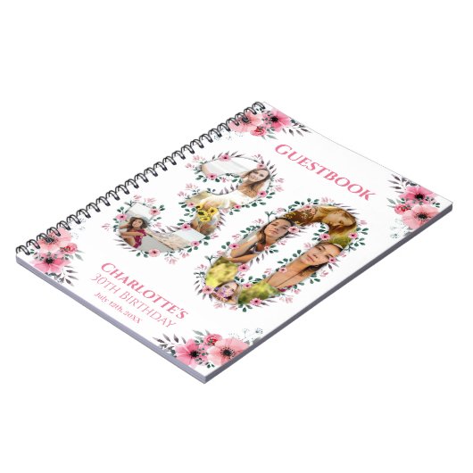 30e verjaardag Foto roze flower White Guest Book Notitieboek (Linkerzijde)