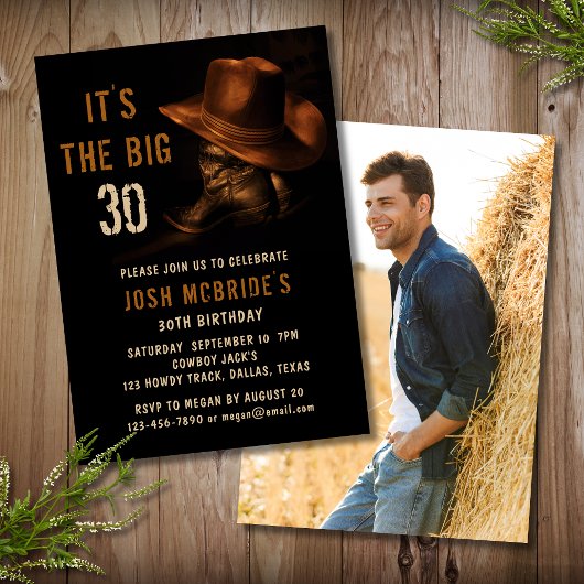 30e verjaardag foto rustieke cowboy Pet laarzen Kaart