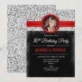 30e verjaardag foto uitnodiging - zilver zwart roo (Voorkant / Achterkant)