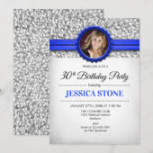 30e verjaardag foto - zilver wit koningsblauw kaart (Voorkant / Achterkant)