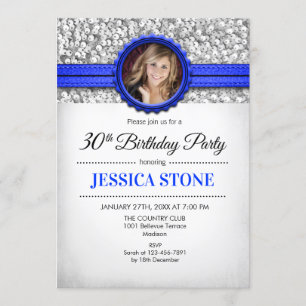 30e verjaardag foto - zilver wit koningsblauw kaart