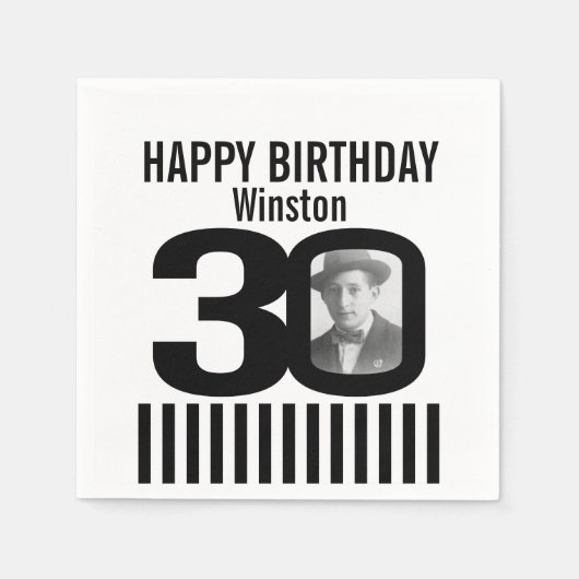 30e verjaardag foto zwarte streep foto servetten (Voorkant)
