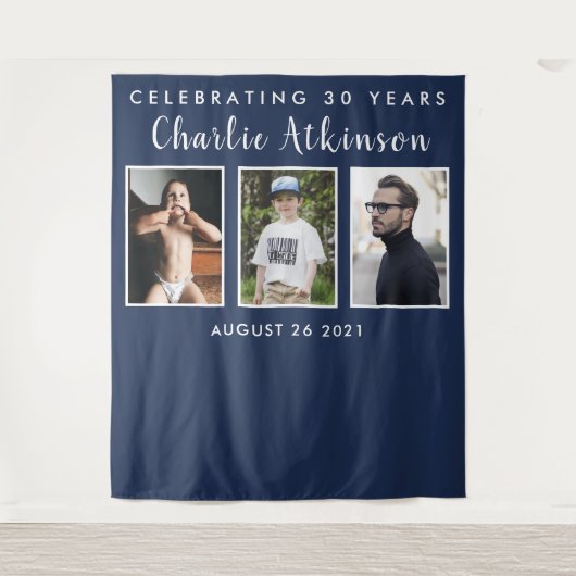 30e verjaardag fotocollage achtergrond banner wandkleed (Voorkant)