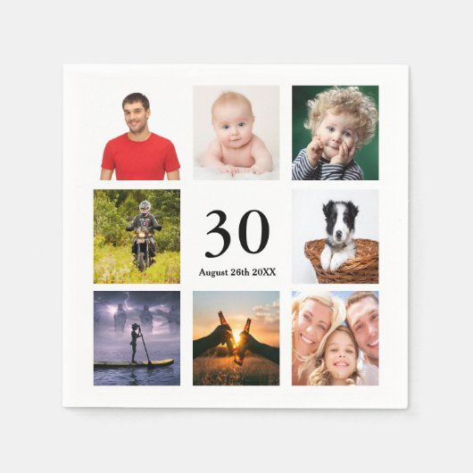 30e verjaardag fotocollage jongens servet (Voorkant)