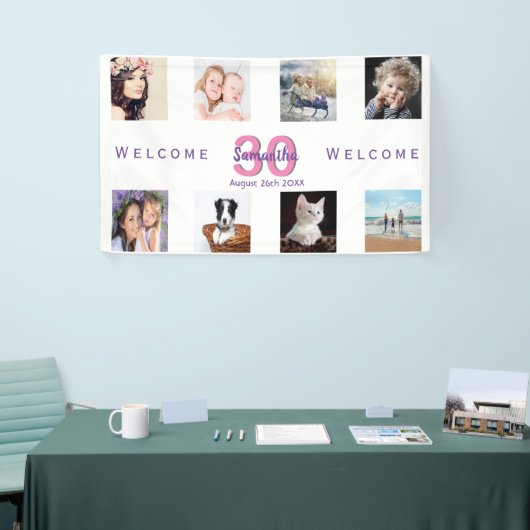 30e verjaardag fotocollage vrouw wit spandoek (Beurs)