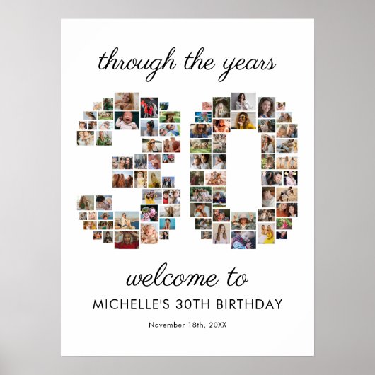 30e Verjaardag Fotocollage Welkom Poster (Voorkant)