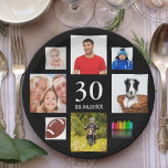 30e verjaardag fotocollage zwarte man zwarte papieren bordje<br><div class="desc">Een papieren bord voor een 30-jarig verjaardagsfeestje voor een man,  man,  die zijn leven viert met een collage van 8 van je eigen foto's. Sjablonen van 30 jaar en een datum. Geboortedatum of de datum van het feest. Wit gekleurde letters. Zwarte achtergrond.</div>