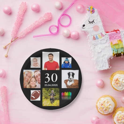 30e verjaardag fotocollage zwarte man zwarte papieren bordje (Feest)