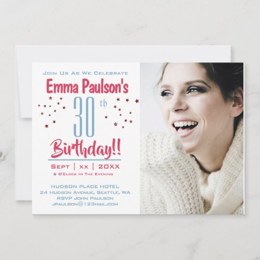 30e verjaardag - Fotoparty-uitnodiging - sterren Kaart (Voorkant)