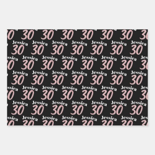 30e verjaardag foto's roze zwart-wit inpakpapier vel (Voorkant 3)