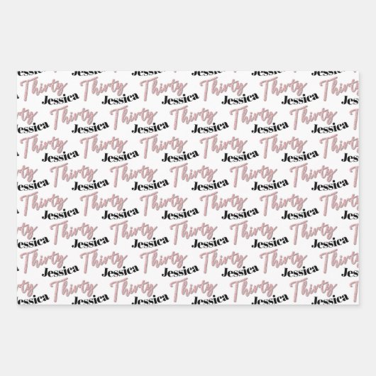 30e verjaardag foto's roze zwart-wit inpakpapier vel (Voorkant 2)