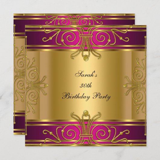 30e verjaardag Fuchsia Pink Gold Art Deco Kaart (Voorkant / Achterkant)