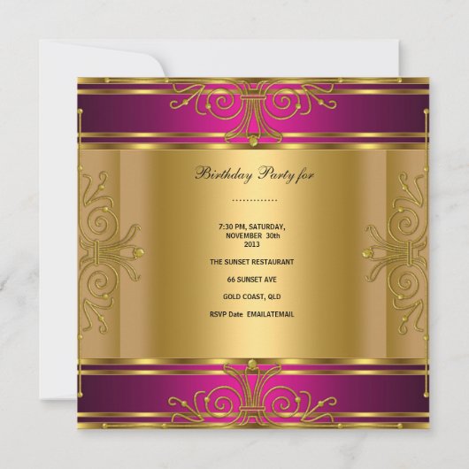 30e verjaardag Fuchsia Pink Gold Art Deco Kaart (Achterkant)