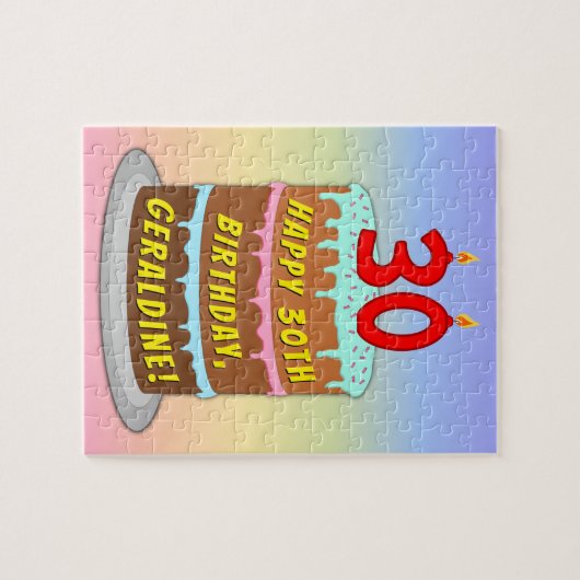 30e verjaardag: Fun Cake and Candles + Custom Name Legpuzzel (Horizontaal)