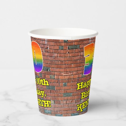 30e verjaardag: Fun Graffiti-geïnspireerde regenbo Papieren Bekers (Rechts)
