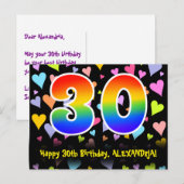 30e verjaardag: Fun Hearts-patroon, Regenboog 30 Briefkaart (Voorkant / Achterkant)