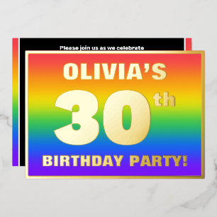 30e verjaardag: Fun, kleurrijk regenboogpatroon Folie Uitnodiging