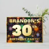 30e verjaardag — Fun, kleurrijke Fireworks look Folie Uitnodiging (Staand Voorkant)