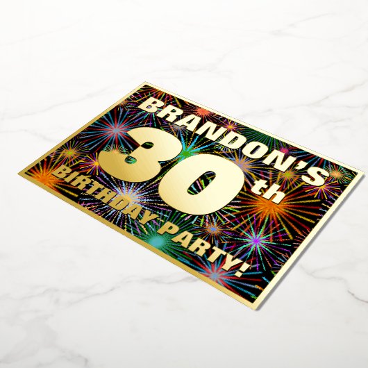 30e verjaardag — Fun, kleurrijke Fireworks look Folie Uitnodiging (Gedraaid)