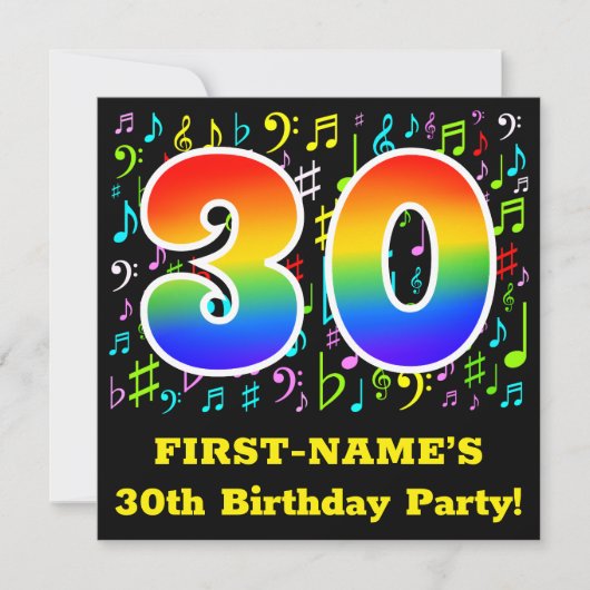30e verjaardag: Fun Music Symbols, Rainbow 30 Kaart (Voorkant)