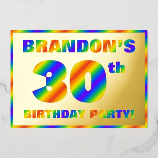 30e verjaardag - Fun, regenboogspectrum "30" Folie Uitnodiging (Voorkant)