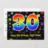 30e verjaardag: Fun Stars Pattern, Rainbow 30, Naa Briefkaart (Voorkant / Achterkant)
