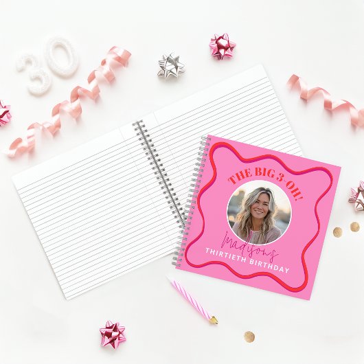 30e verjaardag Gastenboek Kleurrijke Wavy Red Roze Notitieboek