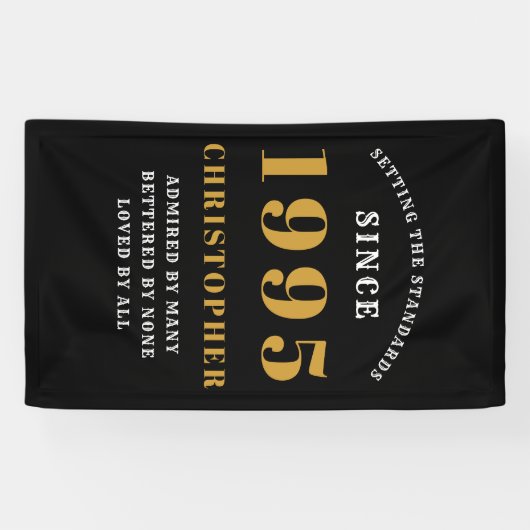 30e Verjaardag Geboren 1995 Naam Toevoegen Zwart G Spandoek (Horizontaal)