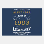 30e verjaardag Geboren in 1993 blauw goud Legend Inpakpapier Vel (Voorkant 2)
