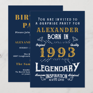 30e verjaardag Geboren in 1993 Blue Gold Retro Leg Kaart