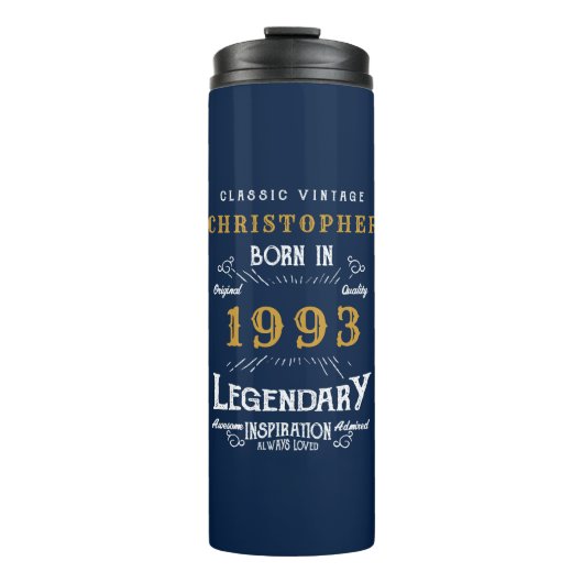 30e verjaardag Geboren in 1993 Legend Blue Gold Ad Thermosbeker (Voorkant)