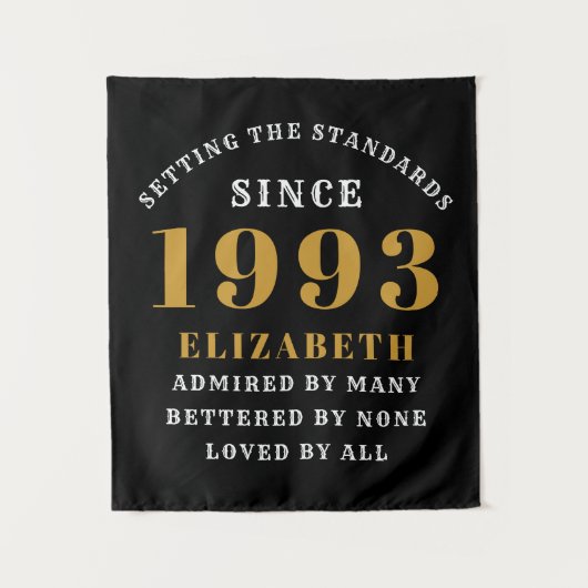 30e verjaardag Geboren in 1993 Naam toevoegen Zwar Wandkleed (Voorkant)