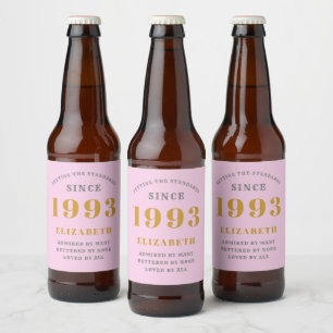 30e verjaardag Geboren in 1993 Voeg de naam Roze g Bier Etiket
