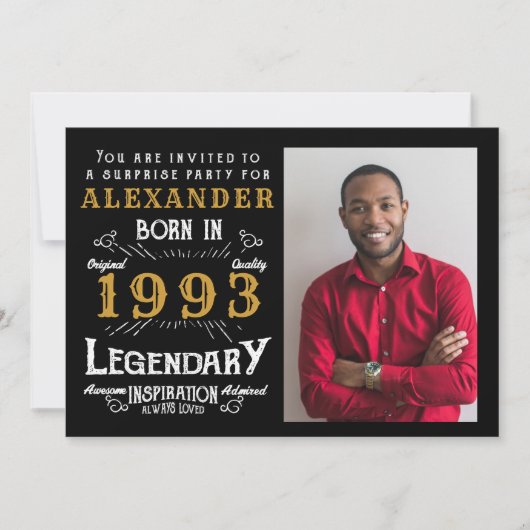 30e verjaardag Geboren in 1993 Zwart Gouden Retro  Kaart (Voorkant)